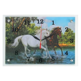 Часы-картина настенные, серия Животный мир, Кони, 25х35 см