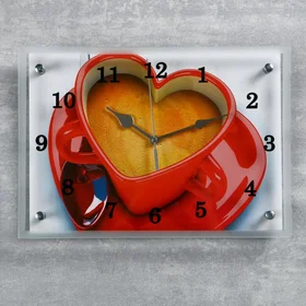 Часы-картина настенные, серия Кухня, Чашка кофе сердце, 25х35 см