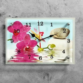 Часы-картина настенные, серия Цветы, Сиреневые орхидеи и камни, 20х30 см