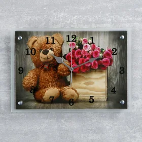 Часы-картина настенные, серия Цветы, Плюшевый мишка, 25х35 см