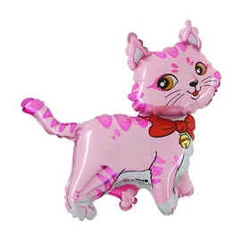 Шар фольгированный 13 Кошечка с бантом, для палочки, цвет розовый