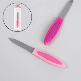 Пилка металлическая для ногтей, прорезиненная ручка, 12 см, на блистере, цвет МИКС