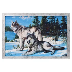 Гобеленовая картина Волки перед охотой 4464 см рамка МИКС