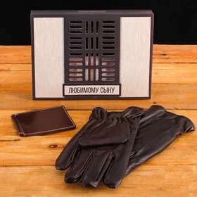 Подарочный набор Любимому сыну перчатки и зажим для денег, экокожа