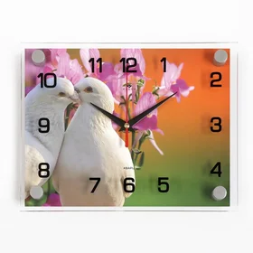 Часы настенные, серия Животный мир, Белые голуби, плавный ход, 20 х 26 см