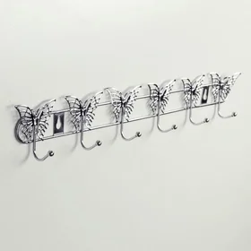 Вешалка настенная на 6 крючков Доляна Бабочки, 34,536,5 см, цвет серебряный