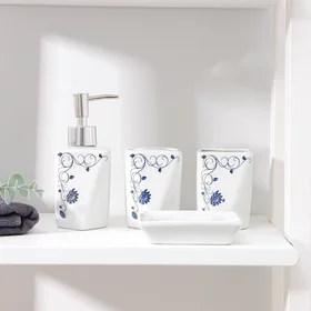 Набор аксессуаров для ванной комнаты Пейзаж. Сад, 4 предмета дозатор 250 мл, мыльница, 2 стакана, цвет белый
