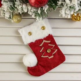 Носок для подарков Помпошка ёлочка, 11х16 см, бело-красный