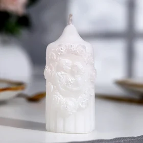Свеча-цилиндр свадебная Жених и невеста, 9х4,5 см, белая с блеском, домашний очаг