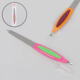 Пилка-триммер металлическая для ногтей, прорезиненная ручка, с защитным колпачком, 16 см, цвет МИКС
