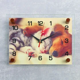 Часы настенные, серия Животный мир, Котёнок и собачка, 20х26 см