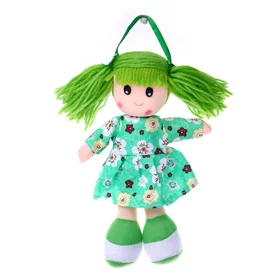 Мягкая игрушка Кукла, в ситцевом платье, с хвостиками, цвета МИКС