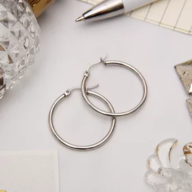 Серьги-кольца Стальные, цвет серебро, d2,5 см