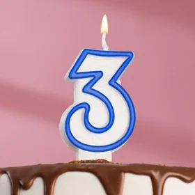 Свеча для торта цифра 3, ободок цветной, 7 см, МИКС