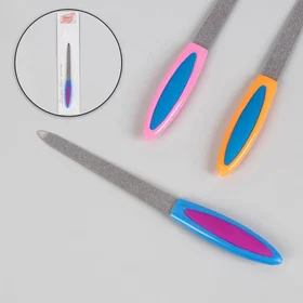 Пилка металлическая для ногтей, прорезиненная ручка, 15 см, на блистере, цвет МИКС