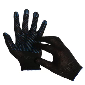 Перчатки, хб, вязка 10 класс, 3 нити, размер 9, с ПВХ точками, чёрные