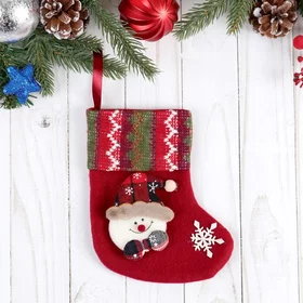 Носок для подарков Праздничный уют Снеговик, 12х15,5 см, красный