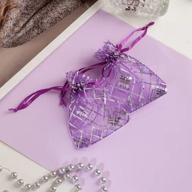 Мешочек подарочный Снежинки ромбы, 7x9, цвет тёмно-фиолетовый с серебром