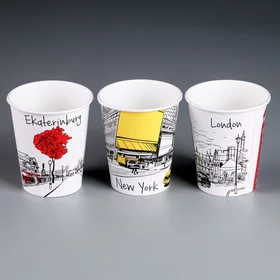 Стакан бумажный Города для горячих напитков, 250 мл, цветной, диаметр 80 мм МИКС