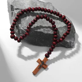 Чётки деревянные Православные с крестиком, 50 бусин, цвет красный