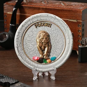 Тарелка сувенирная Тигр, керамика, гипс, минералы, d11 см