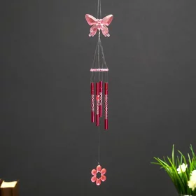 Музыка ветра пластик Бабочка с цветкомМИКС 4 трубки 40 см