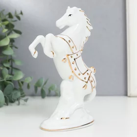 Сувенир керамика Белый конь на дыбах с золотом, 15 см
