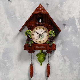 Часы настенные с кукушкой Виноградная лоза, плавный ход, 63 х 10 х 36 см, коричневые