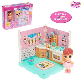 Пластиковый домик для кукол В гостях у Молли кухня, с куклой и аксессуарами