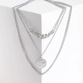 Кулон Цепь медальон, плотное плетение, цвет серебро, L50 см