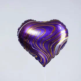 Шар фольгированный 18 Мрамор, сердце, цвет фиолетовый