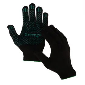 Перчатки, хб, вязка 10 класс, 6 нитей, размер 9, с ПВХ точками, чёрные, Greengo, МИКС