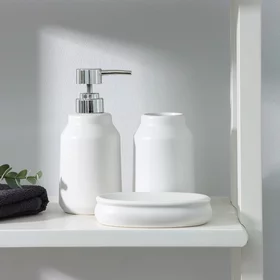 Набор аксессуаров для ванной комнаты SAVANNA Глянец, 3 предмета мыльница, дозатор для мыла, стакан, цвет белый