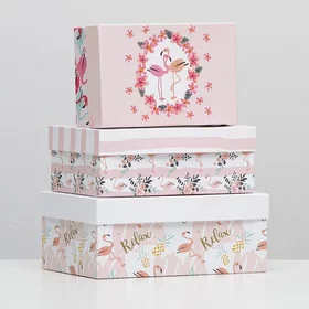 Набор коробок 3 в 1 Парочка фламинго, 23 х 16 х 9,5 - 19 х 12 х 6,5 см