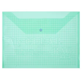 Папка-конверт на кнопке, А4, 120 мкм, Calligrata Клетка, прозрачный, зелёный