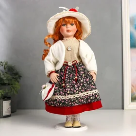 Кукла коллекционная керамика Женечка в цветочной юбке, и белом жакете 40 см