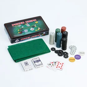 Покер, набор для игры карты 2 колоды, фишки 300 шт., с номиналом, 60 х 90 см