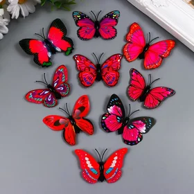Магнит пластик Бабочка одинарные крылышки розовые 4х6 см
