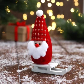 Мягкая игрушка Дед Мороз на санках звёзды, 5х13 см, красный