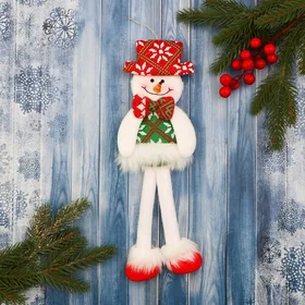 Мягкая игрушка Снеговик в костюме с орнаментом, в шляпке 9,5х30 см