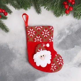 Носок для подарков Дед Мороз в колпаке 13х17 см, красный