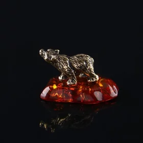 Сувенир Медведь, латунь, янтарная смола, 1,2х1,0х2,0 см