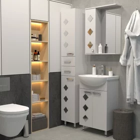 Комплект мебели для ванной комнаты Квадро 55 тумба с раковиной зеркало-шкаф