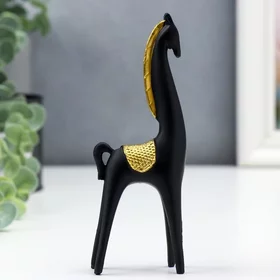 Сувенир полистоун Чёрный конь с золотой гривой 15х2,5х5 см