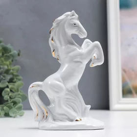 Сувенир керамика Белоснежный конь на дыбах с золотом 16,5 см