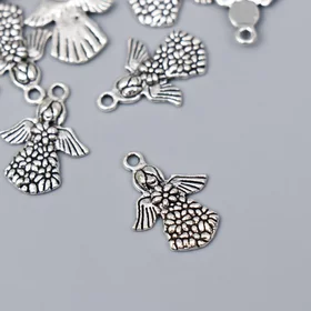 Декор для творчества металл Ангел в платье в ромашках серебро G123B734 2,2х1,6 см