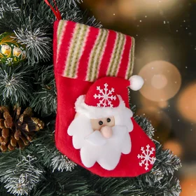 Носок для подарков Дед Мороз и снежинки 15х13 см, бело-красный