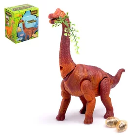 Динозавр Брахиозавр травоядный, работает от батареек, откладывает яйца, с проектором, цвет коричневый