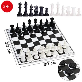 Настольная игра 2 в 1 шахматы и шашки, фигуры пластик, поле картон 30 х 30 см