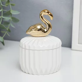 Шкатулка керамика Золотой фламинго белый рельеф 12х8,2х8,2 см